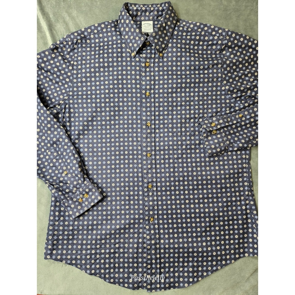 Brooks Brothers Shirt Mens Large Regent Button Down Geometric Long Sleeve Supima